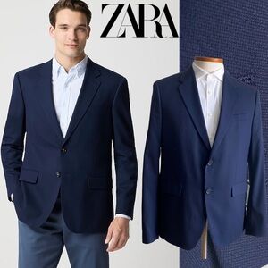 Zara Men's Tailored Navy Blue Blazer Sport Coat Suit Jacket Business Wedding 42